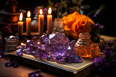 烛光照耀的紫水晶图片