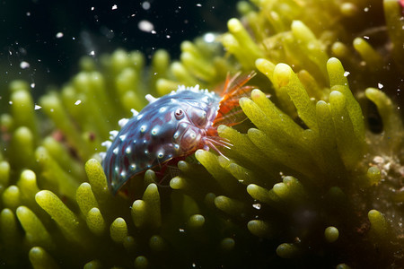珊瑚上爬行的海蛞蝓图片