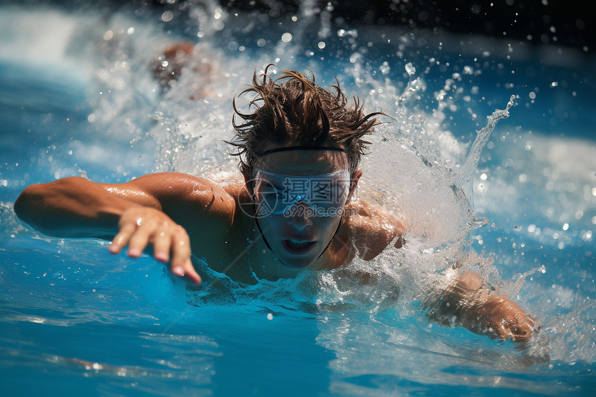 活力泳池中的运动员图片