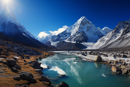 雪山风景湖泊顶峰图片素材