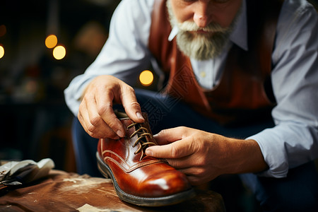 手工制作皮鞋的工匠高清图片
