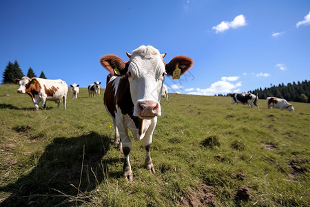牧场上人工养殖的奶牛图片