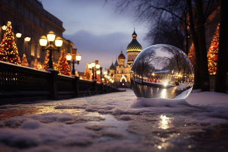 水晶球中的欧式城市建筑图片