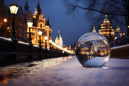 城市秋冬季城市街道上的水晶球背景