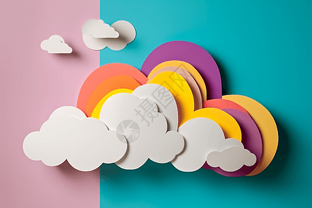 彩虹背景的剪纸云图片