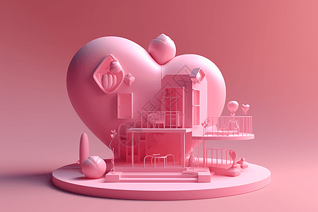 3D房子爱心城堡玩具背景