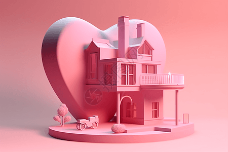 3D房子爱心形房子玩具背景