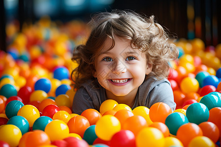 欢乐的球坑中微笑的孩子图片