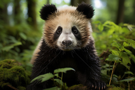 坐在树林里的熊猫图片