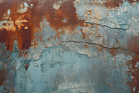 脱落斑驳的蓝色金属墙壁背景