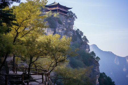 悬崖峭壁上的古代建筑图片