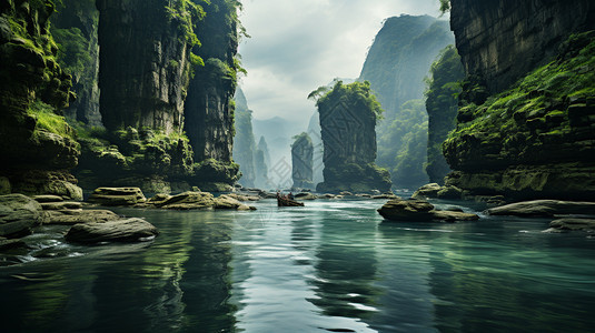 山清水秀的群峰景色背景图片