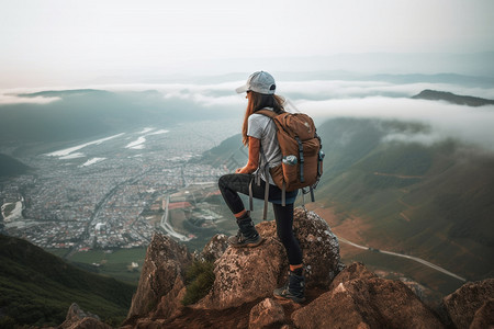 安静的女登山者图片