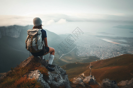 爬山的女登山者图片