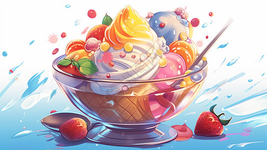 奶油的水果冰淇淋图片