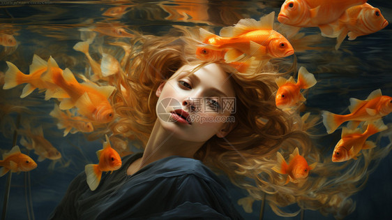 金鱼中的女人图片