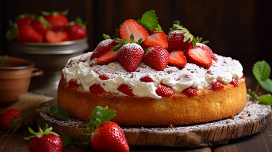 甜甜的烤草莓蛋糕图片