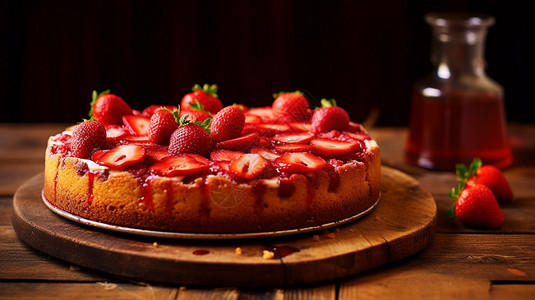 美味的烤草莓蛋糕图片