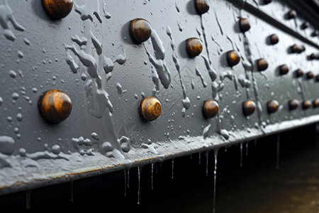 下雨后的金属铆钉钢板图片