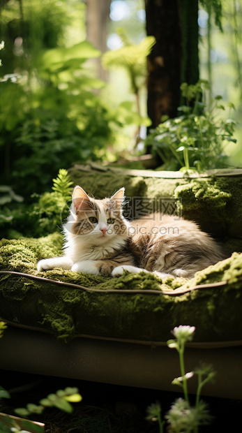 植物群里的小猫图片