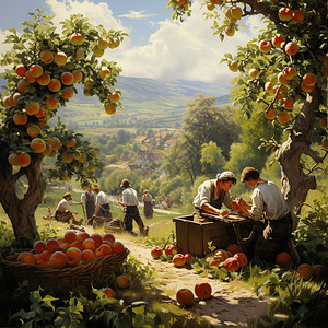 农民在果园采摘苹果图片