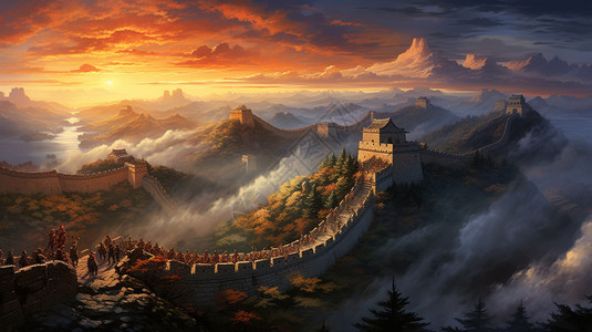 中国建筑风景名胜的绘画图片