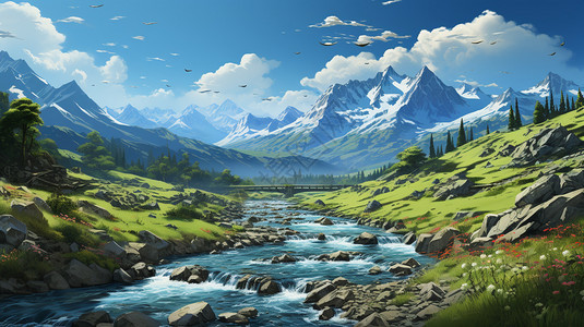 山脉景观的绘画图片