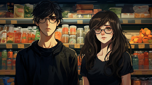 超市里的小情侣背景图片