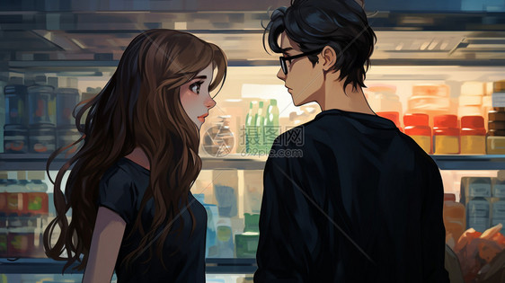 情侣正在逛超市图片