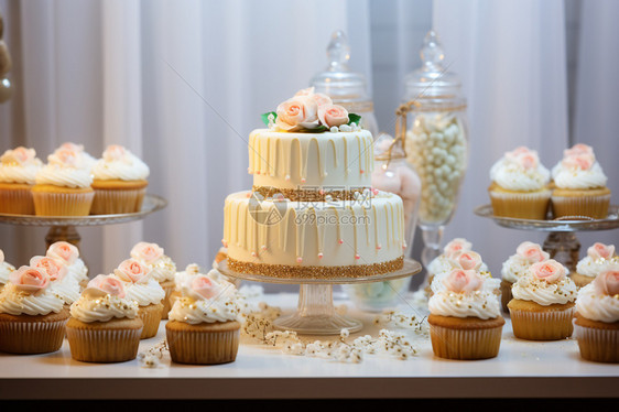 婚礼上的鲜花蛋糕图片