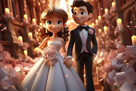 卡通的婚礼3D插图背景图片