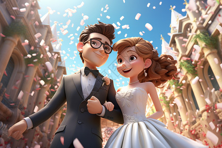 3D风格的婚礼插图背景图片