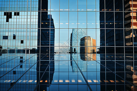 城市中心的现代玻璃建筑群图片