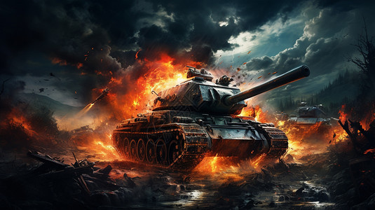 燃烧的坦克背景图片