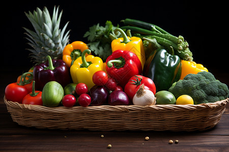 丰收时节的新鲜蔬菜篮背景图片