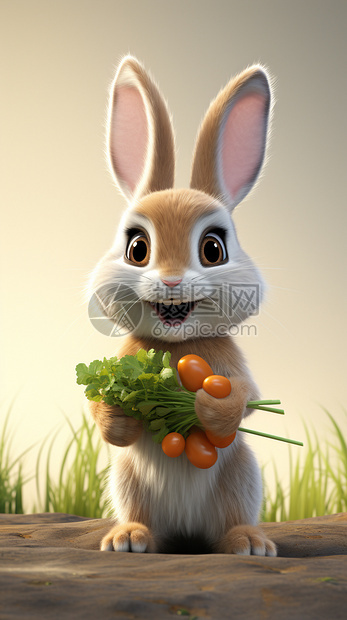 抱着胡萝卜的兔子图片