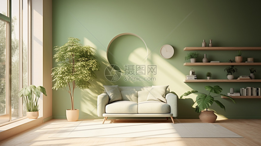 绿色的客厅图片