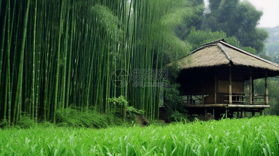 竹林里的竹屋图片