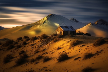 珏山沙漠深处的小木屋背景