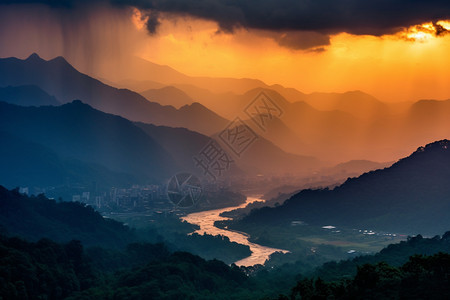 日落的都江堰图片