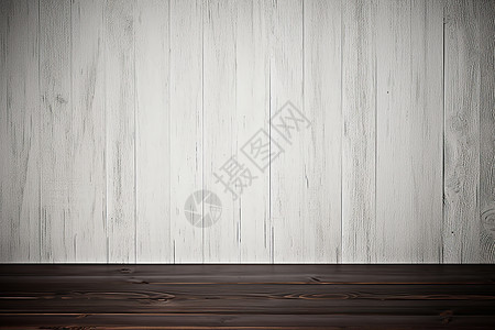 自然木地板上的白墙背景图片