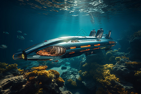 潜水艇漂浮在海洋图片
