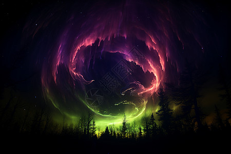 神秘夜空下的炫彩极光图片