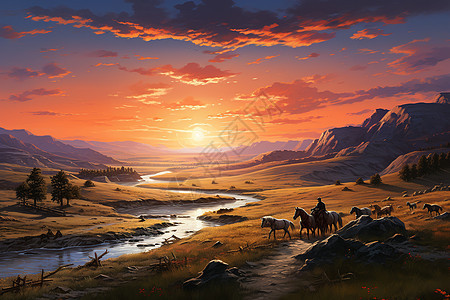 草原上的黄昏背景图片