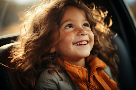 车内笑容甜美的女孩图片