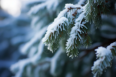 冬日白雪中的松树图片