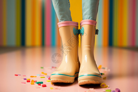 雨季的粉色雨靴图片