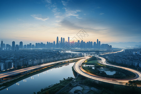 灯火辉煌的城市夜晚景观图片