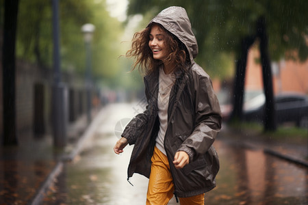 下雨天城市街头的女子图片