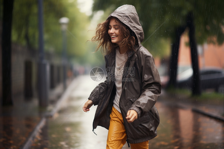 下雨天城市街头的女子图片